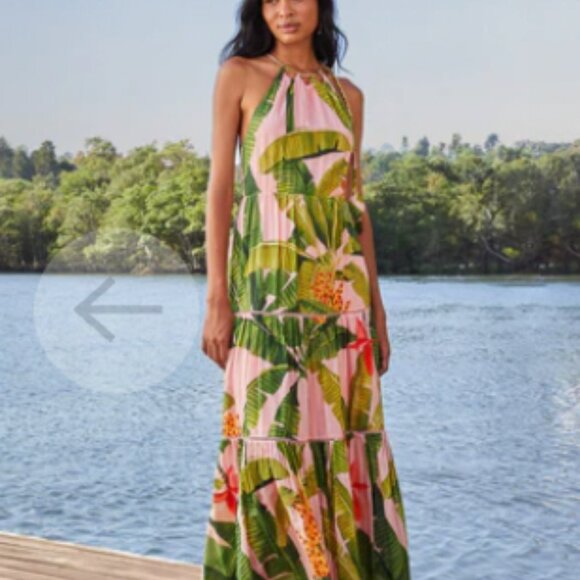 NEW! $295 FARM RIO BANANA LEAVES Pink Sleeveless MAXI DRESS Size M 8 10 - Picture 3 of 9